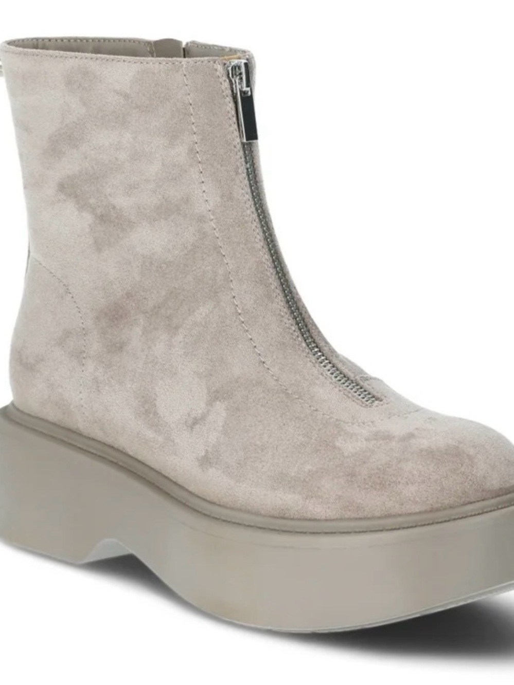 Women's Front-Zip Suede Platform Ankle Boot - Light Grey